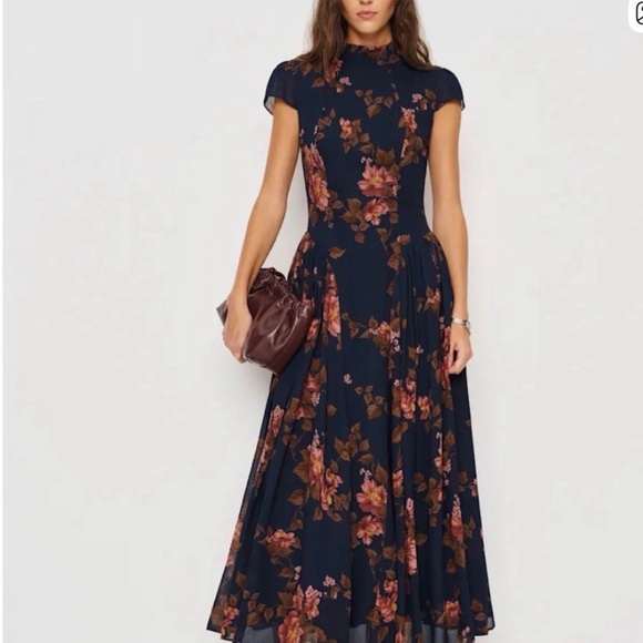 Reformation Dresses & Skirts - Reformation Navy Floral Maxi Dress with Rose Accents